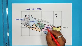 How to draw New Map of Nepal very easily with Seven provinces SEE Social Studies Map work Pencil [upl. by Nylareg]