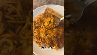 CHEESY🧀BAKED SPAGHETTI🍝DINNER🤤fyp viral like share foodie comment family cooking dinner [upl. by Nolra]