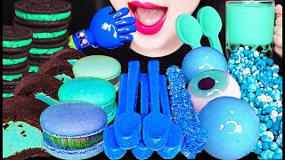 ASMR MUKBANG Blue Dessert Boba Bubble Tea Edible Spoon Crystal Candy 블루 락캔디 버블티 숟가락 먹방 [upl. by Nnaer579]