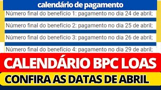 CALENDAÌRIO DO BPC ABRIL 2024 SAIU A DATA OFICIAL E VALOR DO PAGAMENTO ATUALIZADO [upl. by Ennayar422]