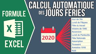 EXCEL  CALCUL AUTOMATIQUE DES JOURS FÉRIÉS EN FONCTION DE LANNÉE SAISIE [upl. by Llednahc]