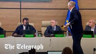 Shocking moment Georgian politician throws paint over election chief [upl. by Nath948]