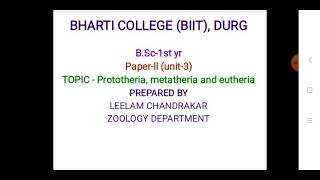 affinities of prototheria metatheria and eutheria by leelam chandrakar [upl. by Montanez]