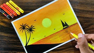 Sunset Scenery with Oil Pastel for beginners  Step by Step [upl. by Salokcin]