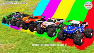 Triple Flatbed Trailer Monster Trucks Transport with Slide Color  BeamNGdrive 111 [upl. by Knut]