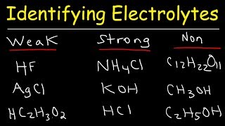 Identifying Strong Electrolytes Weak Electrolytes and Nonelectrolytes  Chemistry Examples [upl. by Pennie427]