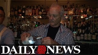 Bill Murray serves shots at sons Brooklyn bar [upl. by Haynes]