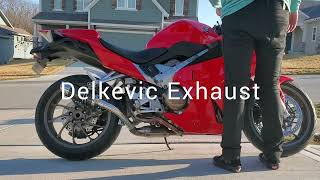 2014 Honda VFR800 Interceptor Stock Exhaust VS Delkevic 8quot Slip On motorcycle motovlog honda [upl. by Bathsheeb]