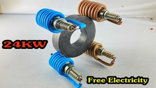 Wow Amazing Free Energy Generator 220v At Home 24KW With Copper Wire amp Spark Plug engineering [upl. by Ire31]