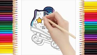 How to Draw and Color Skating Boot 🥾 for Kids Step by Step drawing [upl. by Ecirrehs]