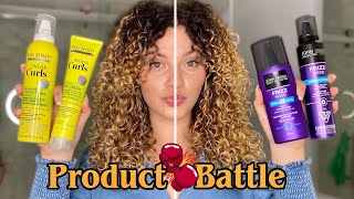 DRUGSTORE HUMIDITY PROOF CURLY HAIR PRODUCT BATTLE amp REVIEW  John Frieda vs Marc Anthony [upl. by Airretnahs]