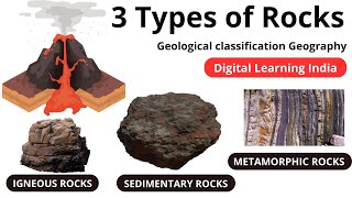 3 Types of Rocks  Igneous Sedimentary Metamorphic rock  Geological classification Geography [upl. by Llenad]