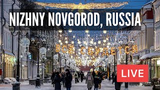 NIZHNY NOVGOROD Russia on Friday Night under SNOWFALL ❄️ and Christmas Lights LIVE [upl. by Mellitz]