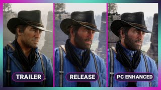 Red Dead Redemption 2 Graphics Comparison  Trailer vs Release vs PC Enhanced [upl. by Jillayne334]