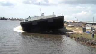 Bludworth Marine Acid Barge Launch Orange Texas shipyard [upl. by Ydnis]