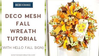 Deco Mesh Fall Wreath Tutorial with Hello Fall Sign  DIY Fall Wreath  Live Replay  DecoExchange [upl. by Irt]