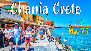 Chania Crete walking tour 4k venetian harbour venetian town Greece 2024 [upl. by Camala]