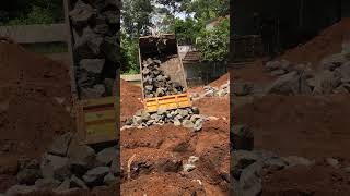 Lorry 🚛 unloading rocks simply in 4KDumbingbig stone from Tipper  tipper stone viralvideo [upl. by Dacia]