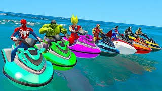 Colors JETSKI And BIKES Superheroes and Spiderman Cartoon juego de motos para niños [upl. by Anahsat]