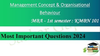 Most Important Questions 2024 Management Concept and Organisational Behaviour Comple Revision Class [upl. by Ring]