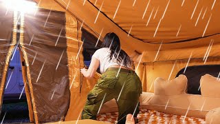 solo girl camping in heavy raincamping bushcraft adventure [upl. by Massimo]