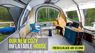 Cozy 2 bedroom inflatable TENT for camping  Quechua AIR second unpacking and review campground [upl. by Dine]