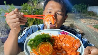 ASMR SALMON SASHIMI  NUCLEAR FIRE SAUCE MUKBANG EATING SOUNDS [upl. by Clim]