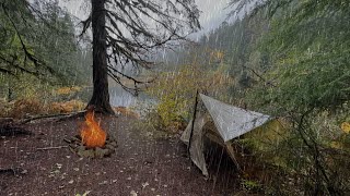 Camping in the RAIN  Solo Camping at a Remote Mountain Lake [upl. by Zoarah]