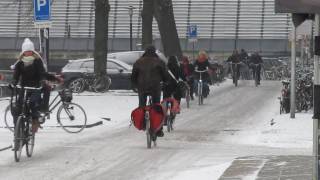 Cycling in the snow Utrecht Netherlands 103 [upl. by Dorisa]