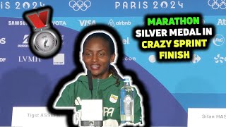 TIGST ASSEFA EARNS SILVER MEDAL IN 2024 PARIS OLYMPICS WOMENS MARATHON VS SIFAN HASSAN [upl. by Monsour132]