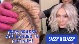 FROM BRASSY AND BANDED TO SMOKED PLATINUM HAIR TRANSFORMATION [upl. by Ahsiaa528]