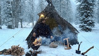 2 DAY Solo Winter Camping in Snow Survival in ice Forest [upl. by Thorrlow]