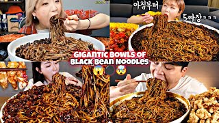 HOW DIFFERENT MUKBANGERS EAT GIANT BOWLS OF JJAJANGMYEON Black Bean Noodles ⚫😱😵🤯 [upl. by Cheston]