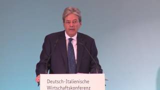 Gli interventi di Gentiloni e Merkel alla Conferenza economica italotedesca 18012017 [upl. by Divaj]