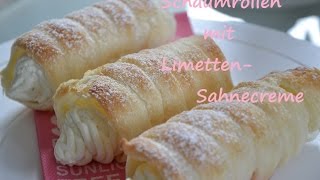 DIY  Schaumrollen  Schillerlocken  Blätterteigrollen  LimettenSahnecreme  Rezepte ampTipps 2015 [upl. by Ativahs]