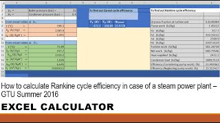 Rankine cycle efficiency  Thermodynamics Excel calculator or template [upl. by Painter]