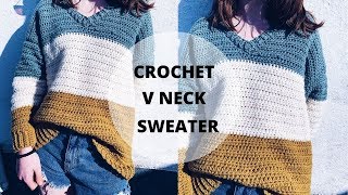 Quick and Easy Crochet V Neck Sweater S5XL [upl. by Oyek]