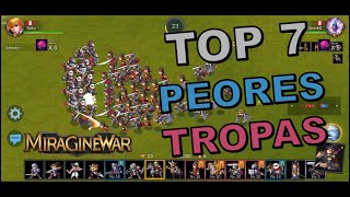 TOP 7 Peores Tropas de Miragine War [upl. by Lessirg86]