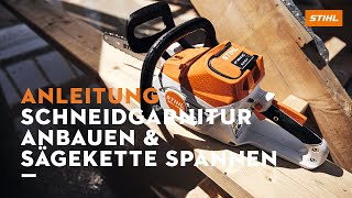 STIHL Motorsäge MSA 220 Schiene und Kette montieren Sägekette spannen  STIHL Anleitung [upl. by Nert299]