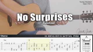 No Surprises  Radiohead  Fingerstyle Guitar  TAB  Chords  Lyrics [upl. by Rahel]