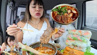 Real Mukbang Lots of Spring Rolls Spicy Bun Bo Hue Thick Cut Beef Rib Vietnamese Food ASMR 먹방 [upl. by Artenahs]