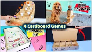 4 Cardboard Projects Basketball Pinball Coins and Pet GAMES [upl. by Braun]