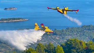 3x CROATIAN CANADAIR CL415  2x AIRTRACTOR AT802  Fighting Forest Fire on Murter island [upl. by Valerie]