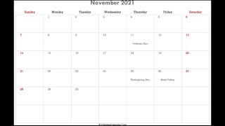 November 2021 Calendar Printable with Holidays [upl. by Apollo]