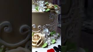 6 pound dress fruit cake design cream flower brown Cullahcake cake cakedecorating [upl. by Abba723]