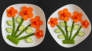 Beautiful Salad Decoration With Cucumber and Carrot  Salad Carving Garnish  Easy Vegetables Art [upl. by Hanforrd]