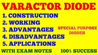 VARACTOR DIODE  CONSTRUCTION WORKING ADVANTAGES DISADVANTAGES OF VARACTOR DIODE  EXAM NOTES [upl. by Allenod]