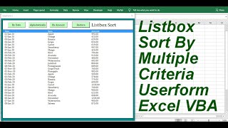 Listbox Sort By Multiple Criteria Userform Excel VBA [upl. by Bergin760]