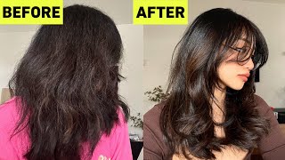 How To Style Curtain Bangs and Tame Frizzy Hair Like HAIR STYLISTS [upl. by Ier656]