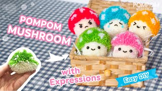 DIY Pompom Mushroom with Expressions  Pompom Crafts [upl. by Lorac]